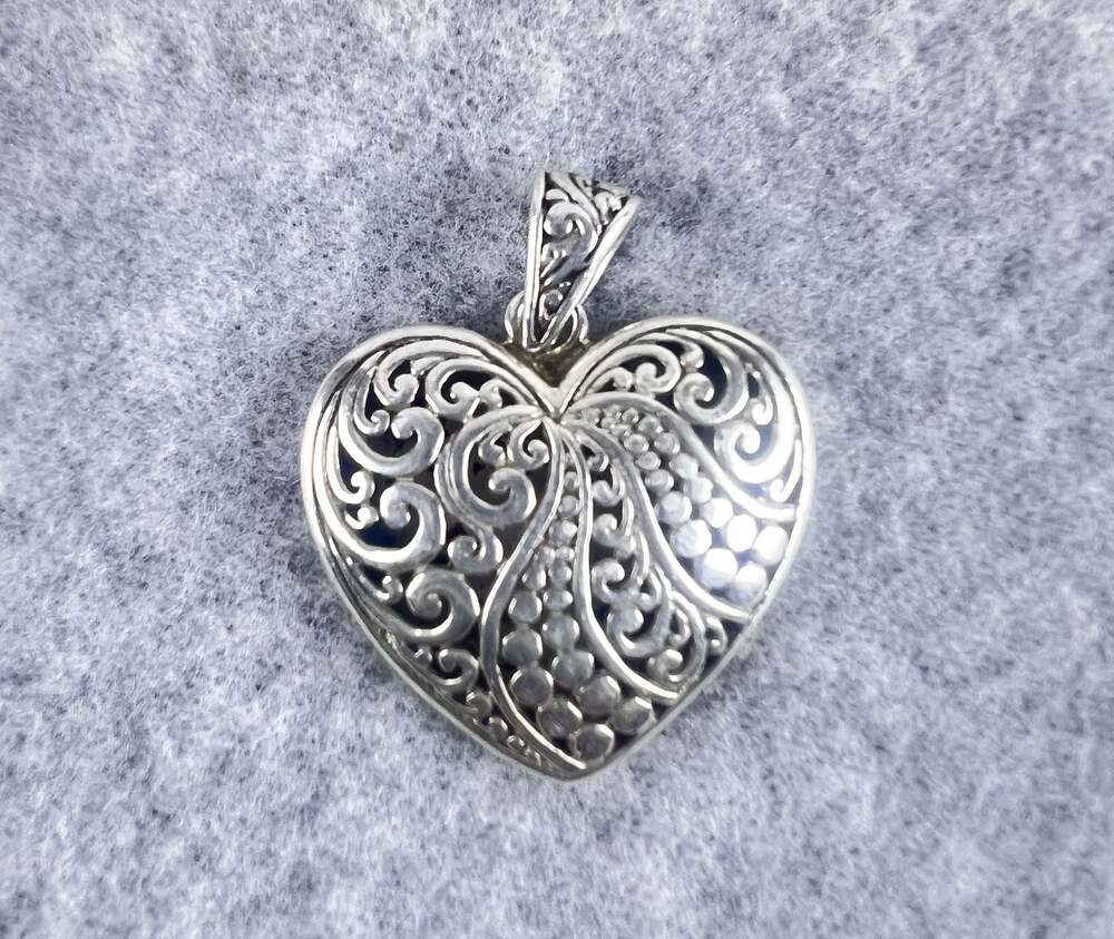 Annika Witt ATI 925 ID Sterling Silver Bali Filigree Heart Pendant